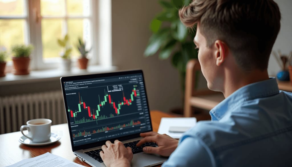 South African trader checking forex dashboard at sunlit home office