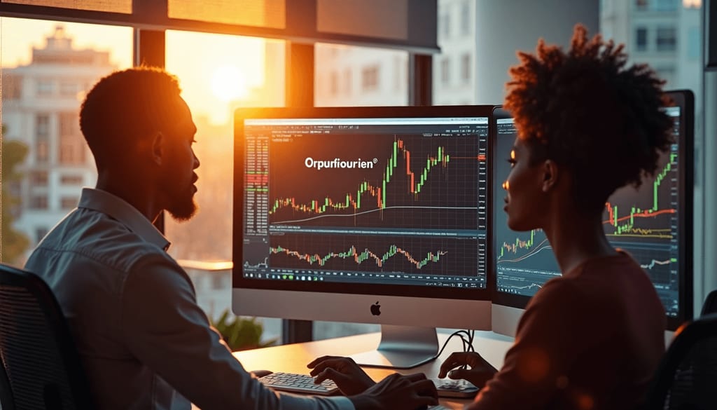 South African forex analysts work together in modern office.